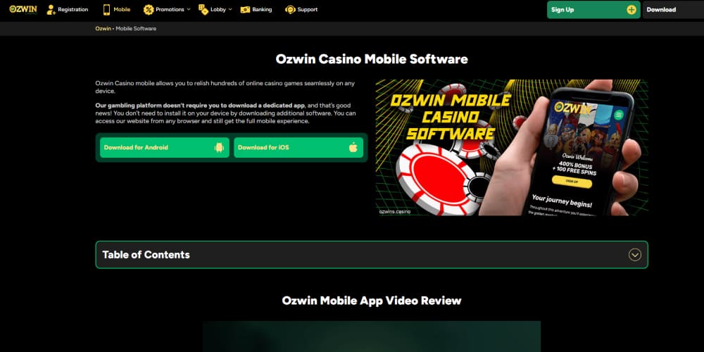 Ozwin Casino mobile