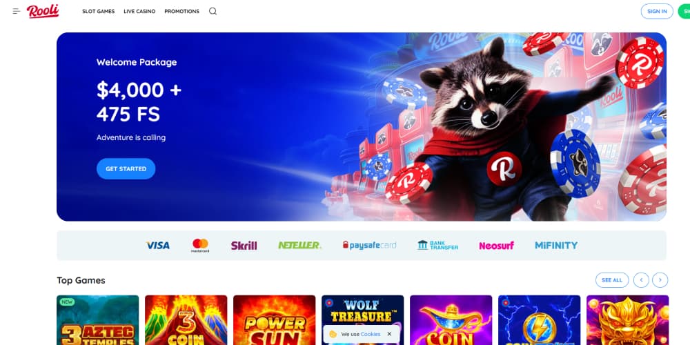 Rooli casino homepage
